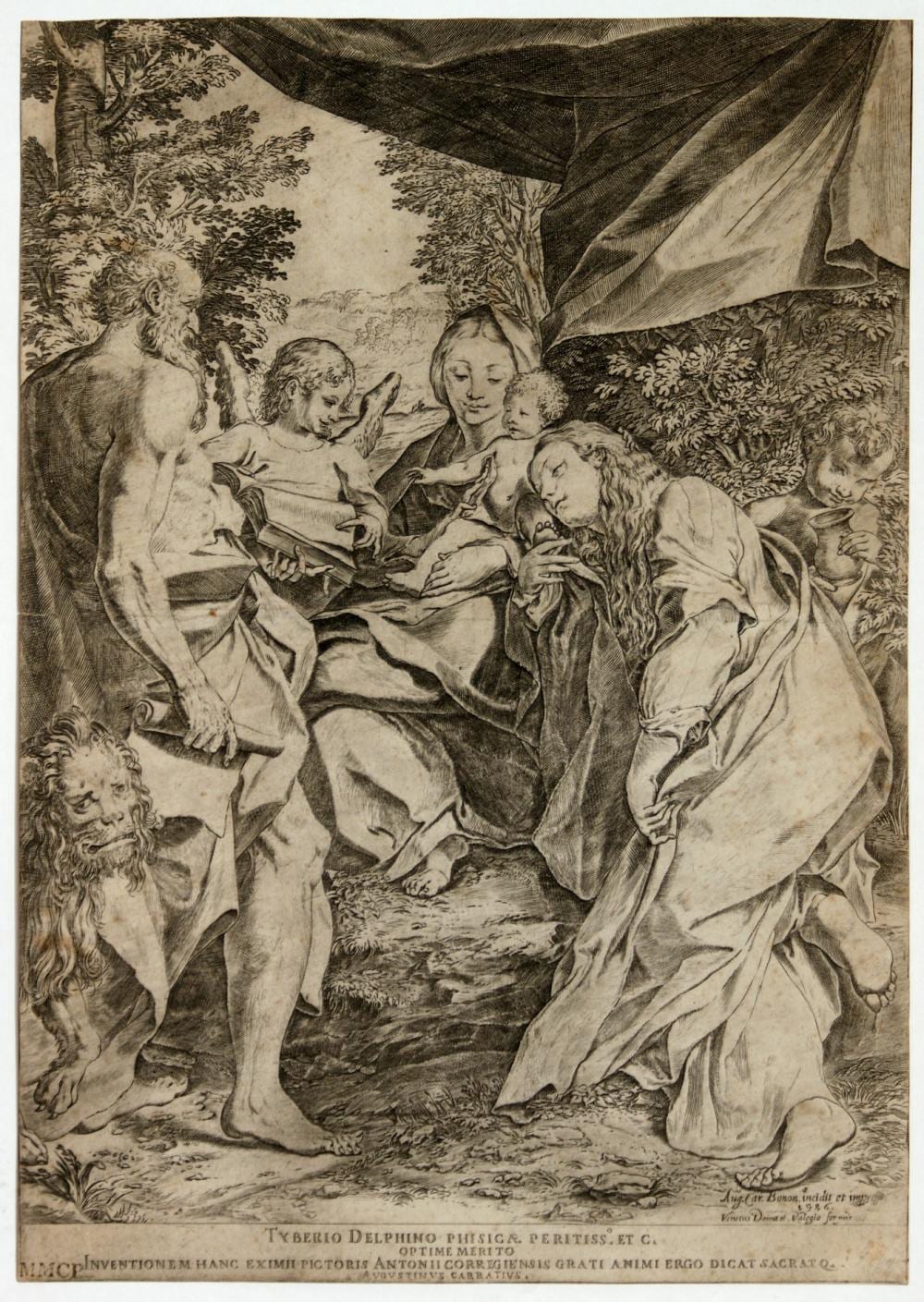 Correggio comparable auction result: agostino carracci the madonna of saint jerome after correggio
