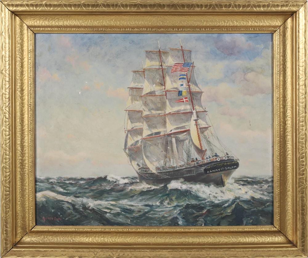 Alfred Addy comparable auction result: alfred addy oil on board portrait of the clipper panay salem