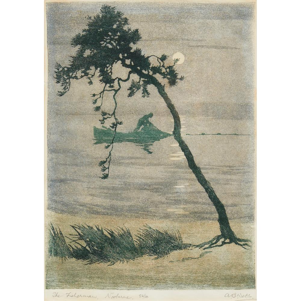 Archibald Bertram Webb comparable auction result: archibald bertram webb 1887 1944 the fisherman nocturne c 1922 woodcut ed 26 50 24 x 17cm image 25 5 x 18cm sheet 40 5 x