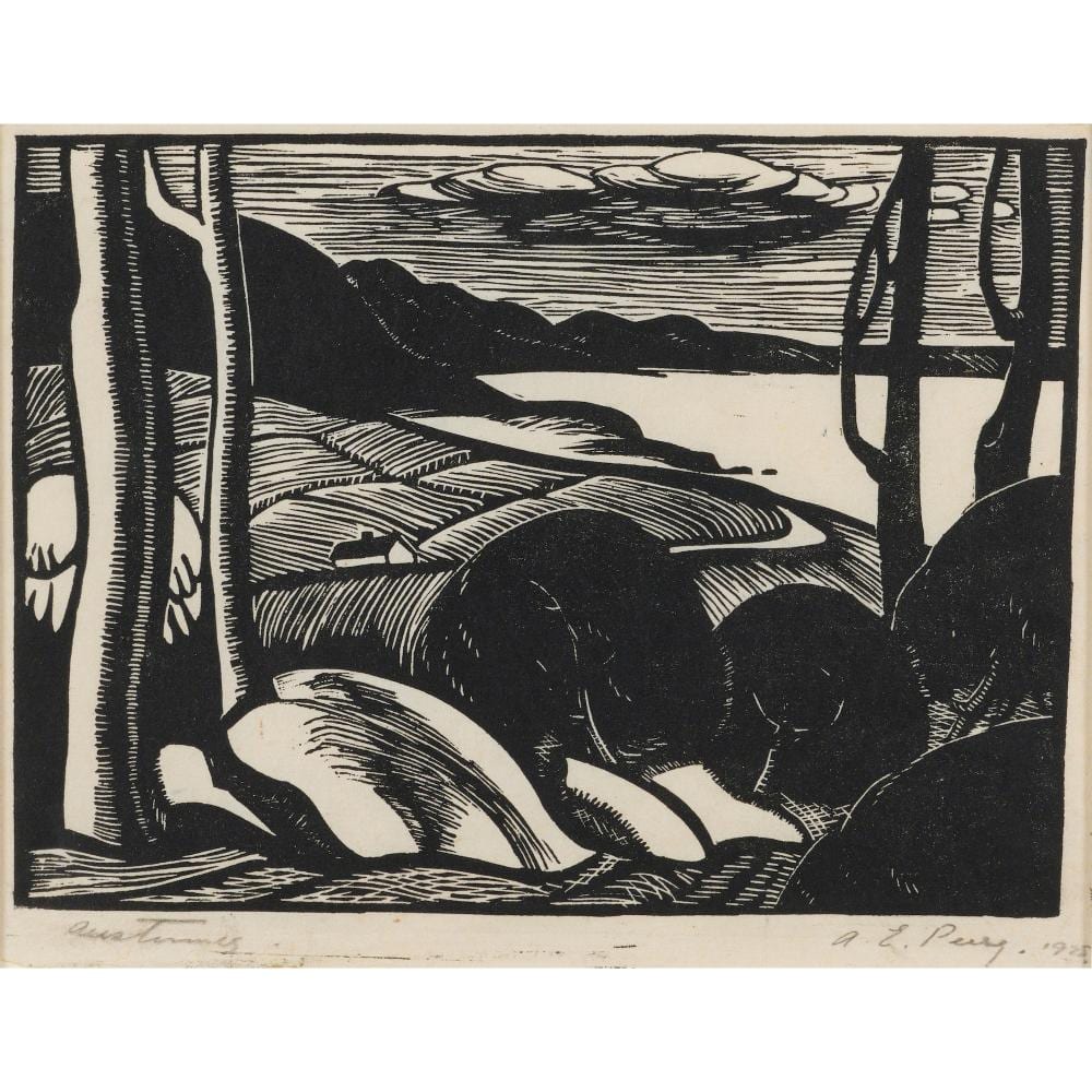 Adelaide Perry comparable auction result: adelaide perry 1891 1973 south coast 1925 linocut 14 x 18 5cm image 31 5 x 33 5cm frame