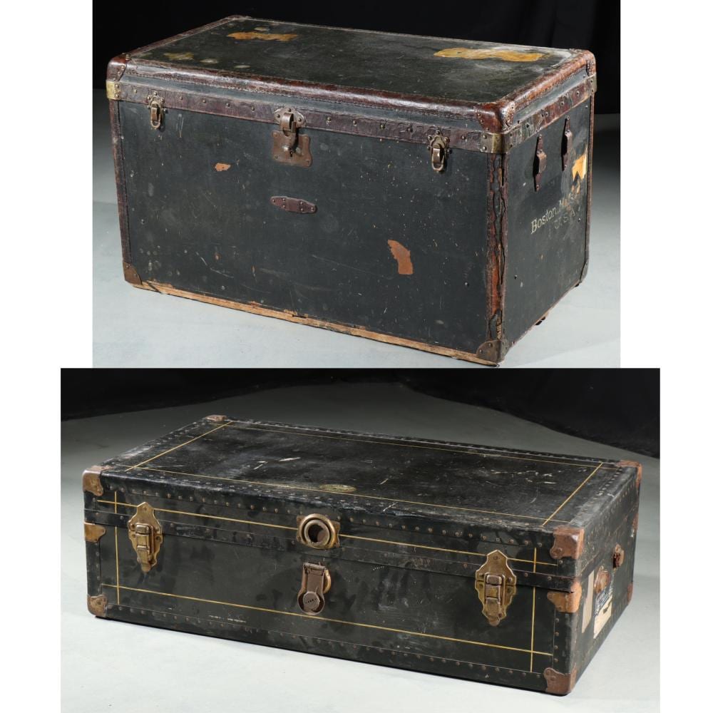 Two antique steamer trunks sold by Ripley Auctions, lot 153 — auction record photograph