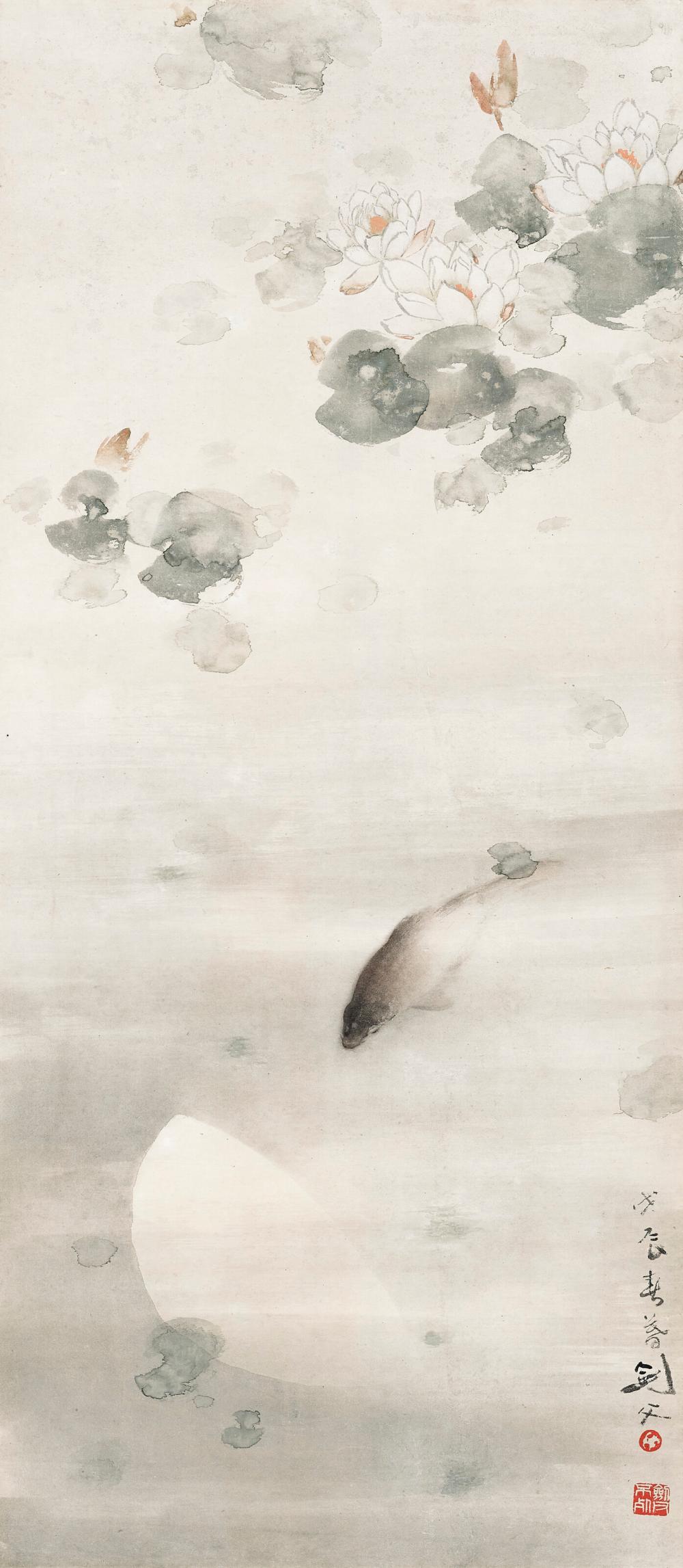 Gao Jianfu comparable auction result: gao jianfu 1879 1951 fish in moonlight hanging scroll ink and colour o
