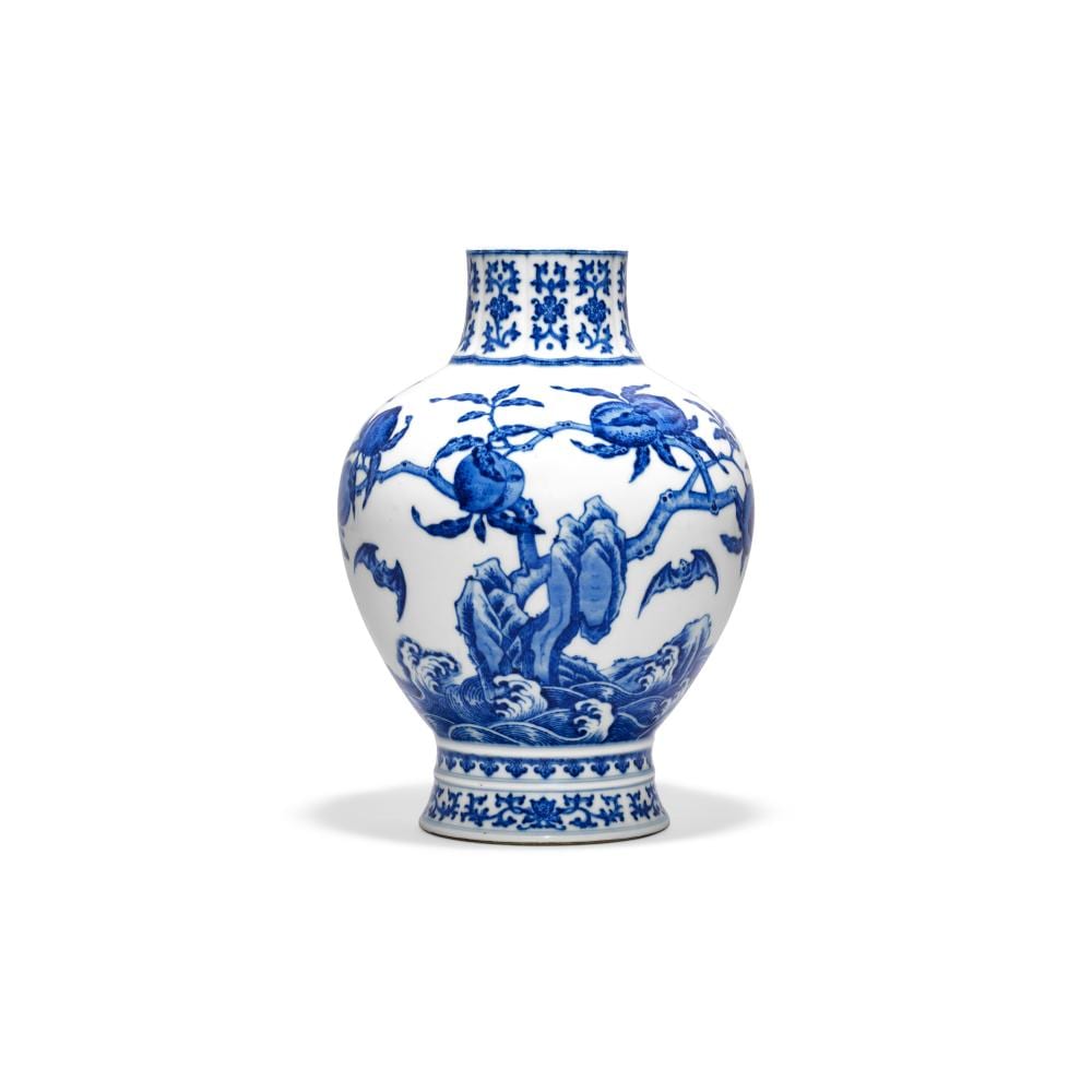 A Fine And Very Rare Blue AND WHITE ‘BAT AND PEACH’ VASE. QIANLONG SIX-CHAR comparable sale