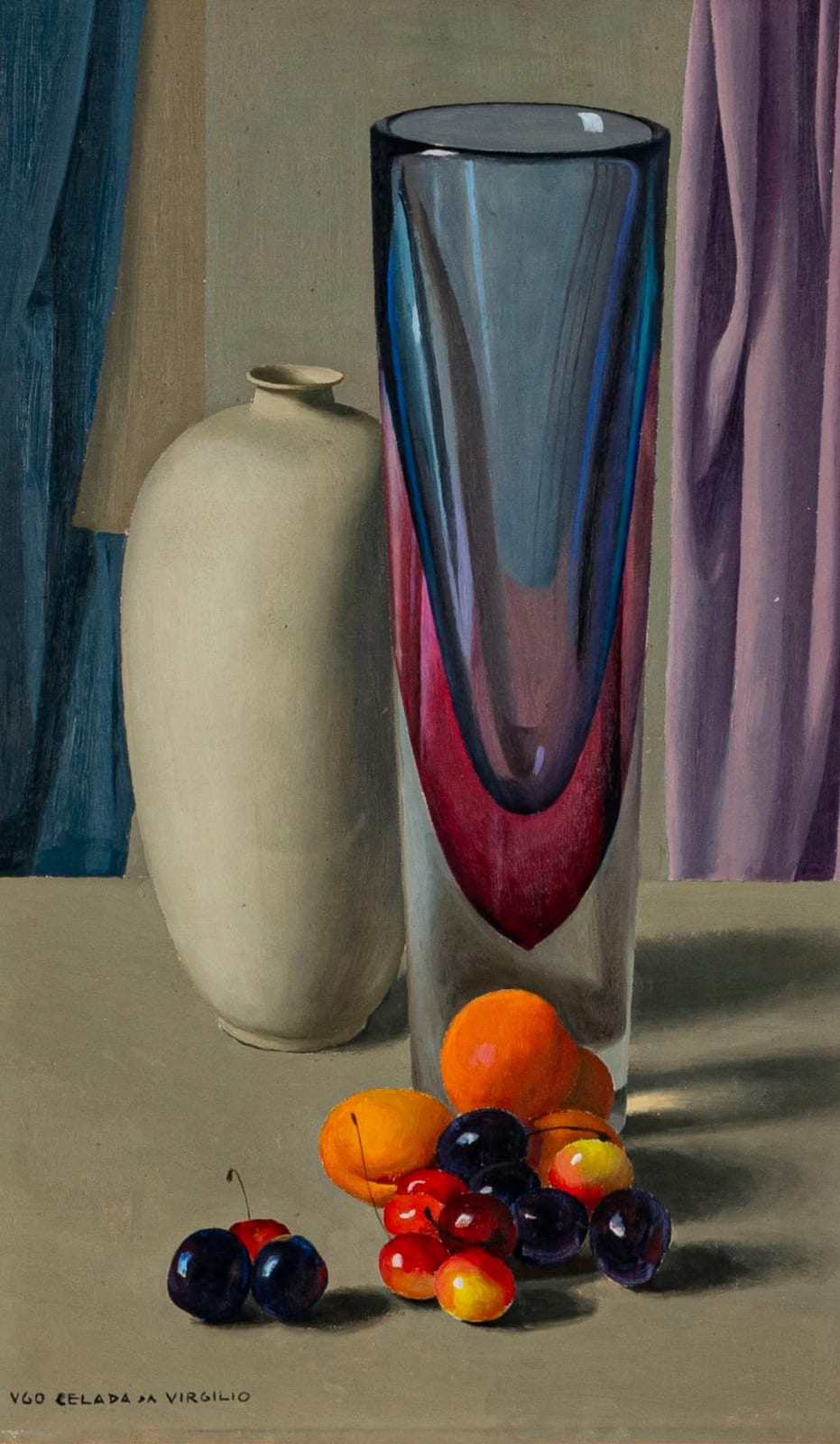 Ugo Celada comparable auction result: ugo celada da virgilio composition with vase apricots and cherries