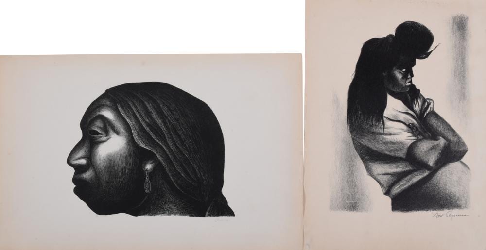 Ignacio Aguirre comparable auction result: ignacio aguirre mexican 1900 1990 en la cola del carbon and mujer de taxco 1947 lithograph