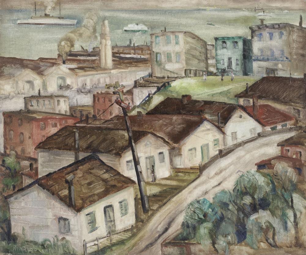 Rinaldo Cuneo comparable auction result: rinaldo cuneo 1877 1939 view of the embarcadero 30 x 36 in framed 37 x 43 1 4 in painted in 1930