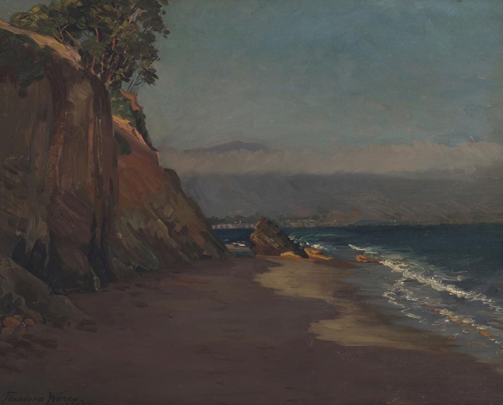 Theodore Wores comparable auction result: theodore wores 1859 1939 santa barbara coast 16 x 20 in framed 21 1 4 x 25 1 2 in