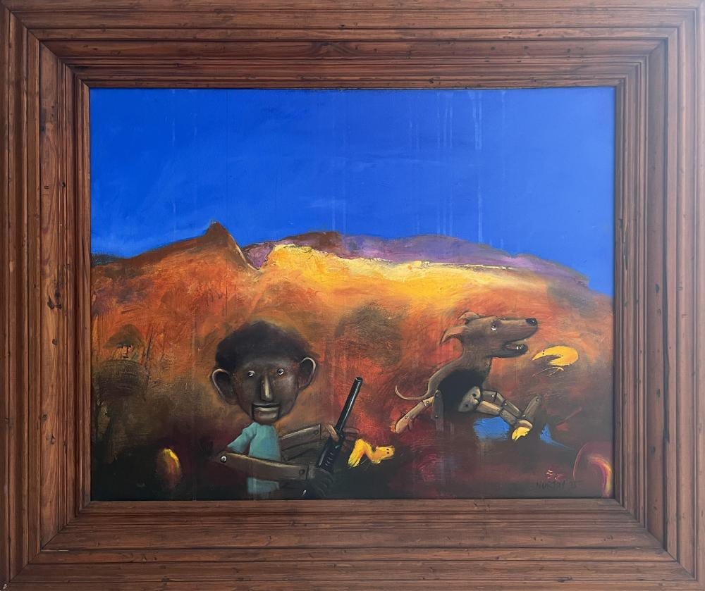 Helen Norton comparable auction result: helen norton the puppeteer oil on canvas 59 x 75cm 85 x 100cm framed