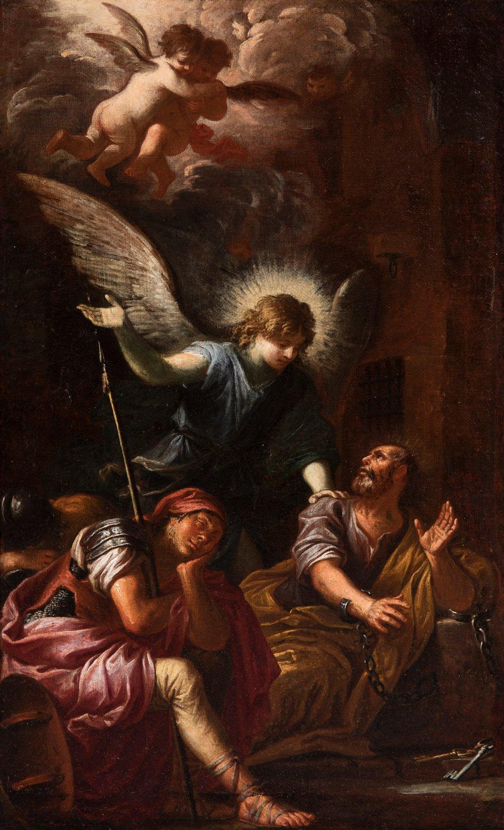 Giovanni Ghisolfi comparable auction result: giovanni ghisolfi italy 1623 1683 san pedro released from prison oil on canvas keep the original fabric presents restorations