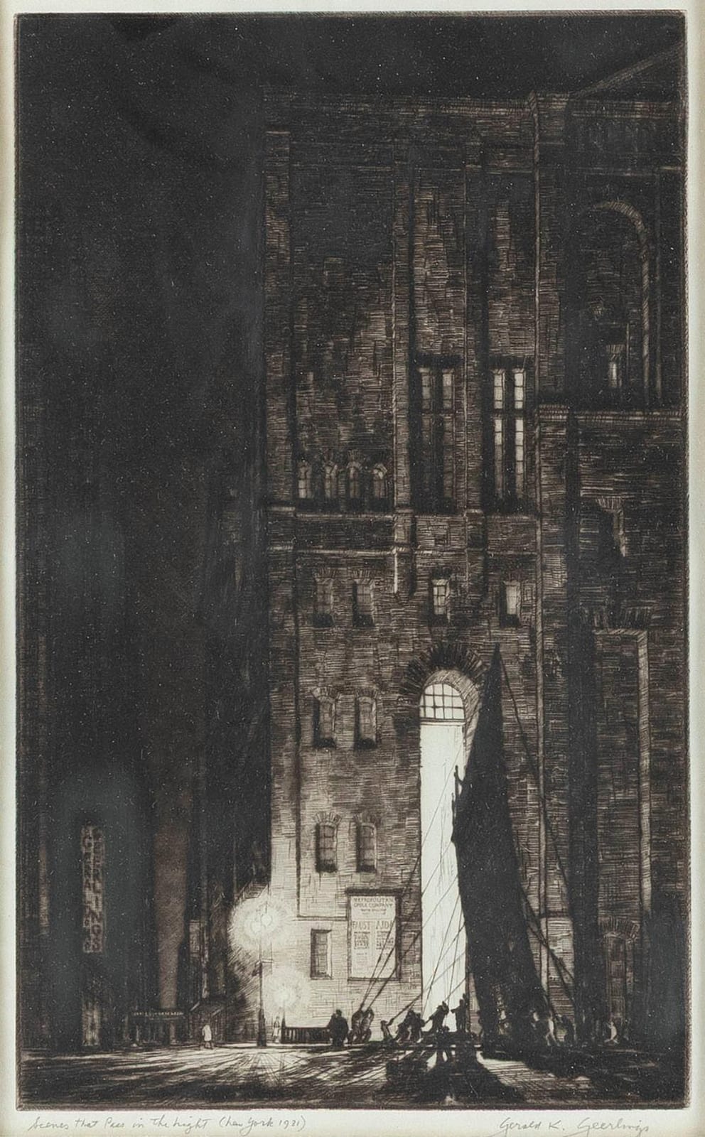 Gerald Kenneth Geerlings comparable auction result: gerald kenneth geerlings connecticut wisconsin 1897 1998 scenes that pass in the night new york 1931 drypoint 11 5 x 7 framed 20 x 14 25