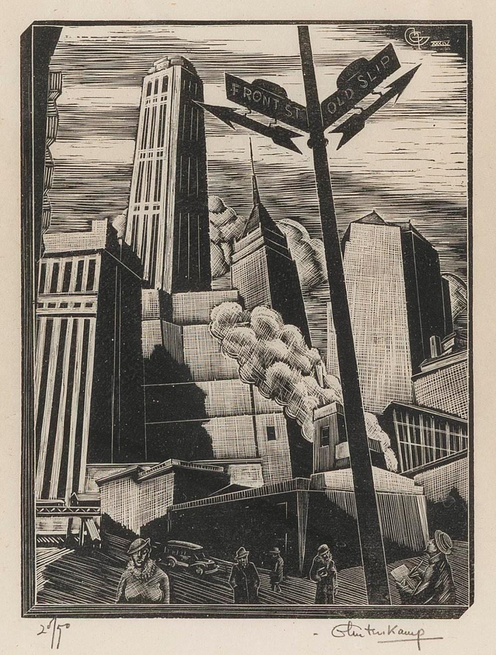 Hendrik Frans de Cort comparable auction result: hendrik henry j glintenkamp new york new jersey 1887 1946 manhattan temples of mammon 1934 wood engraving 8 x 6 framed 16 x 13