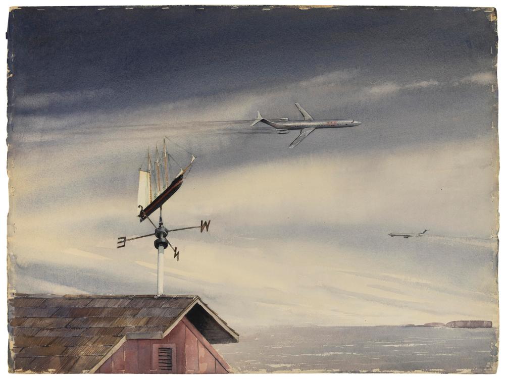 Wayne Lambert Davis comparable auction result: wayne lambert davis connecticut illinois 1904 1988 yesterday and today mt desert island me watercolor on stiff cream wove paper 22 5 x 30 5 matted 27 5 x 35 5