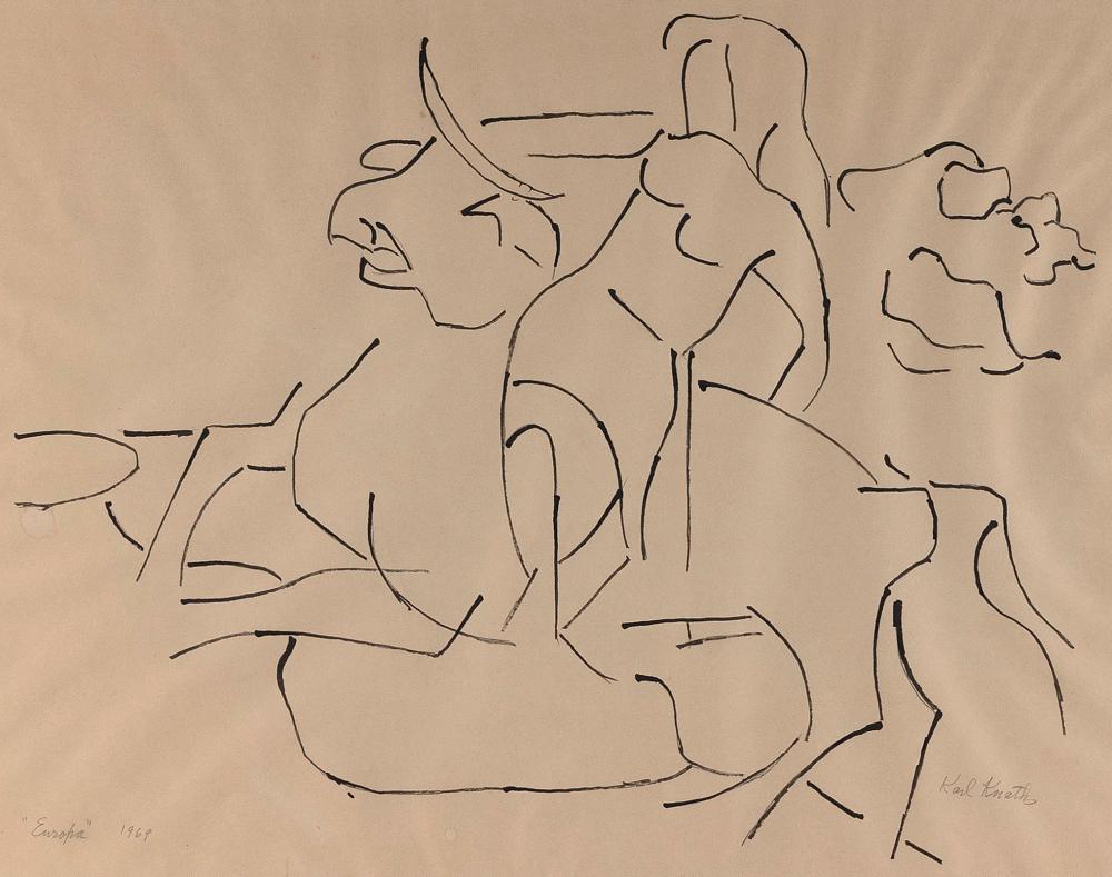 Charles Pierre Daubigny comparable auction result: karl otto karl knaths massachusetts wisconsin 1891 1971 europa 1969 ink on paper 21 5 x 29 framed 23 5 x 31