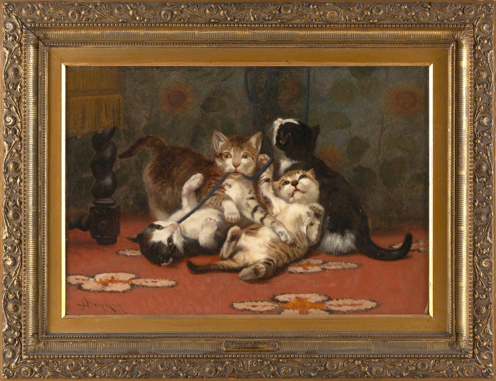 John Henry Dolph comparable auction result: john henry dolph new york ohio 1835 1903 four of a kind a pile of kittens playing with a string oil on canvas 15 x 21 framed 22 x 28