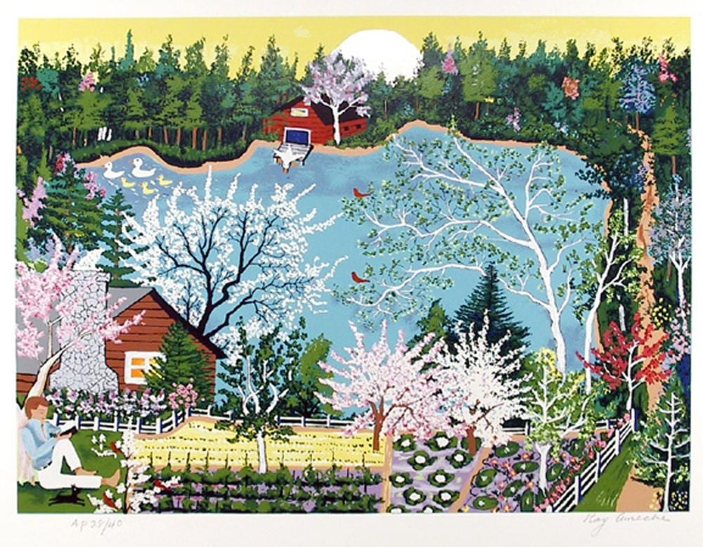 Kay Ameche comparable auction result: kay ameche walden pond in spring screenprint