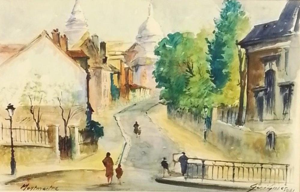 Fernand Guignier comparable auction result: 2 fernand guignier paris streets watercolor