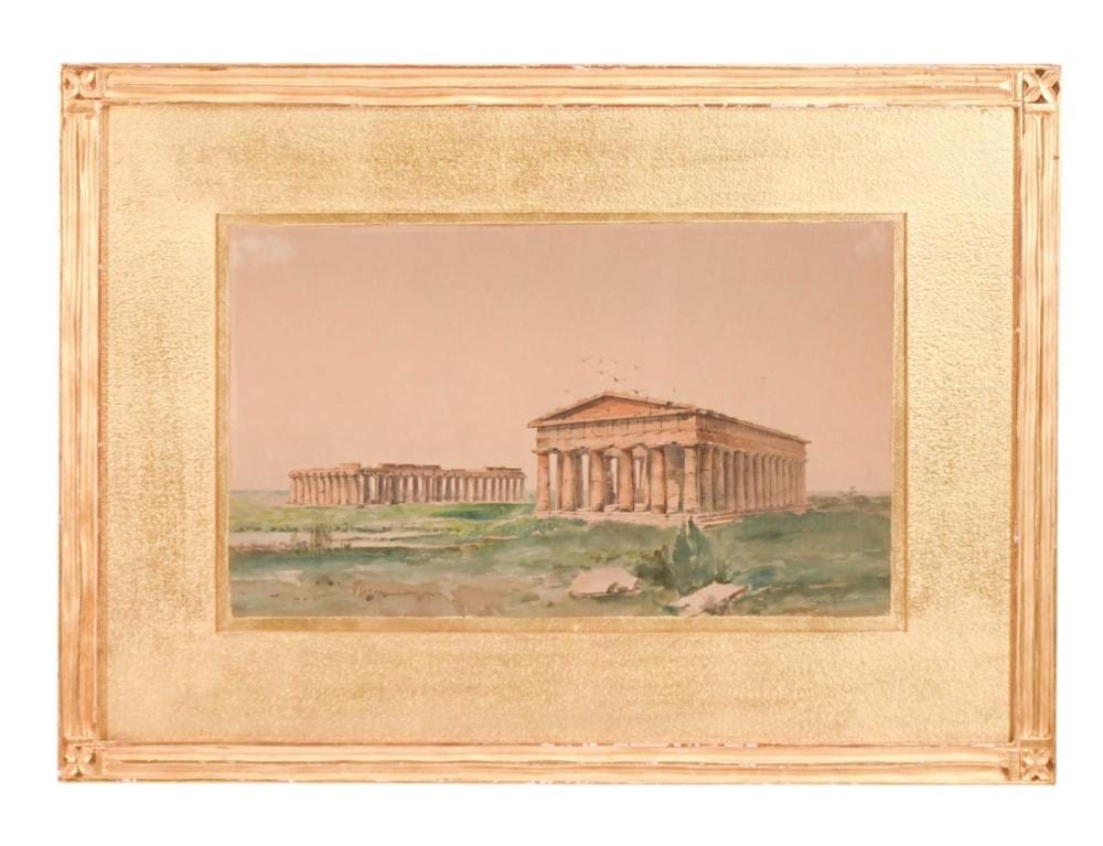 Vincenzo Loria comparable auction result: vincenzo loria signed water color paestum ruins