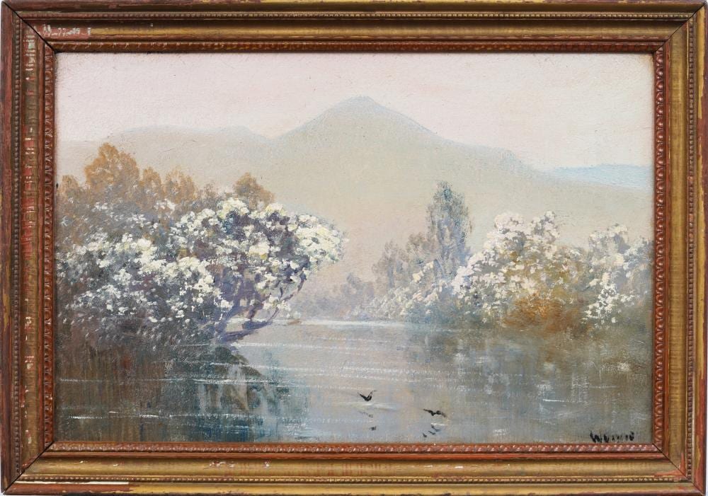 James Wynne comparable auction result: james wynne b1879 antique american winter impressionist signed lake landscape framed oil painting