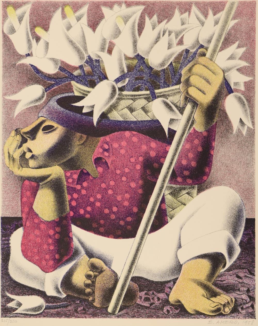 Emilio Amero comparable auction result: emilio amero flower vendor 1958 lithograph