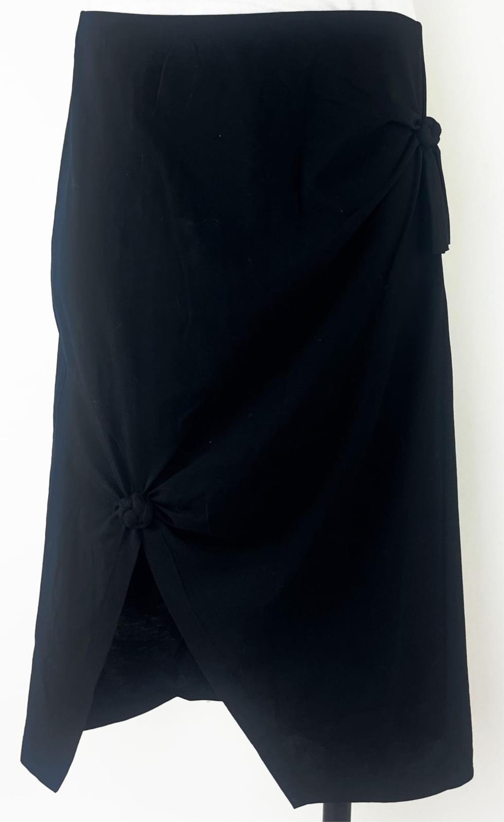 Helmut Lang comparable auction result: helmut lang america black cotton blend midi skirt faux tie details leg slit elasticated waist