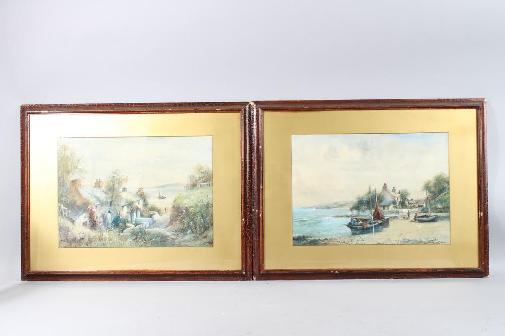 Joseph Hughes Clayton comparable auction result: joseph hughes clayton british 1870 1930 fishing boats in a harbour with figures at cottages watercolo