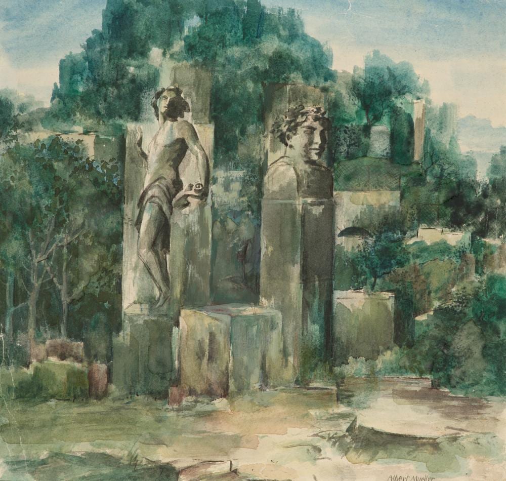 Albert Mueller comparable auction result: albert mueller 5 arbeiten mit darstellungen von menschen in natur je aquar