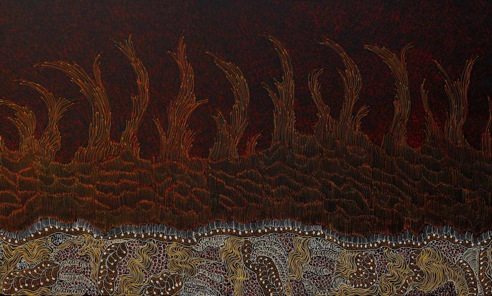 Jorna Newberry comparable auction result: jorna newberry fire dreaming acrylic on linen 110cm x 182cm