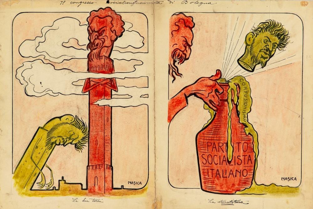 Augusto Majani comparable auction result: nasica augusto majani il congresso socialconfusionista di bologna le due torri la sturatitura early 1900s