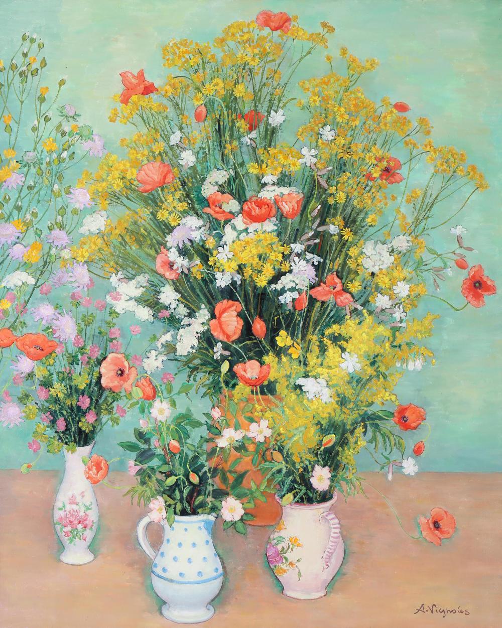andr vignoles french 1920 2017 fleurs au fond vert pale oil on canvas · South Bay Auctions Inc · 2025-04-30 André Vignoles comparable auction result: andr vignoles french 1920 2017 fleurs au fond vert pale oil on canvas