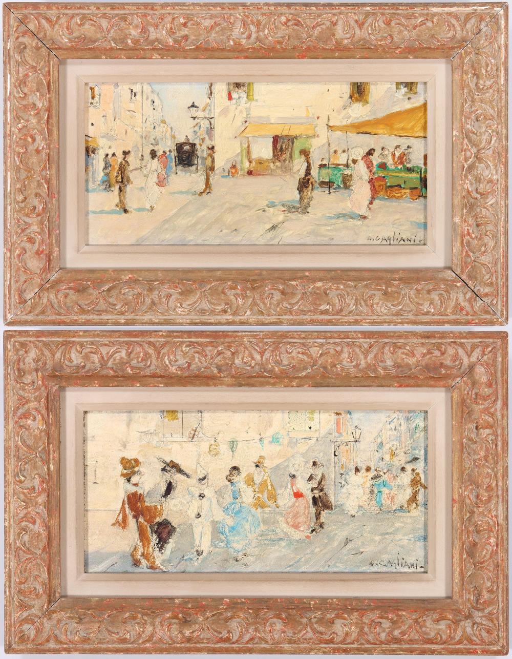 Luigi Cagliani comparable auction result: luigi cagliani italian 1910 1987 pair of street scenes oil and pencil on board