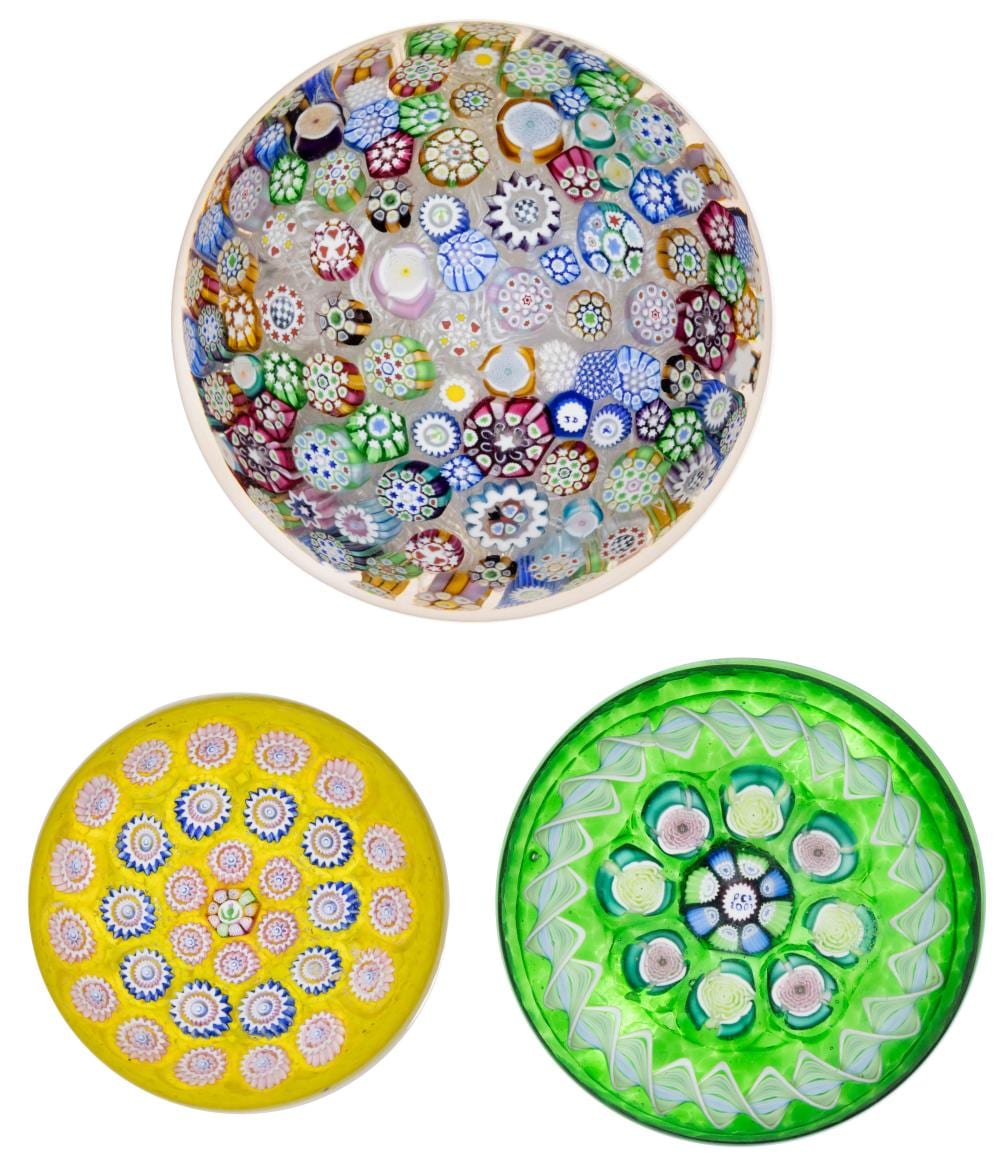 John Deacons comparable auction result: john deacons scottish b 1950 millefiori studio art glass paperweights lot of three