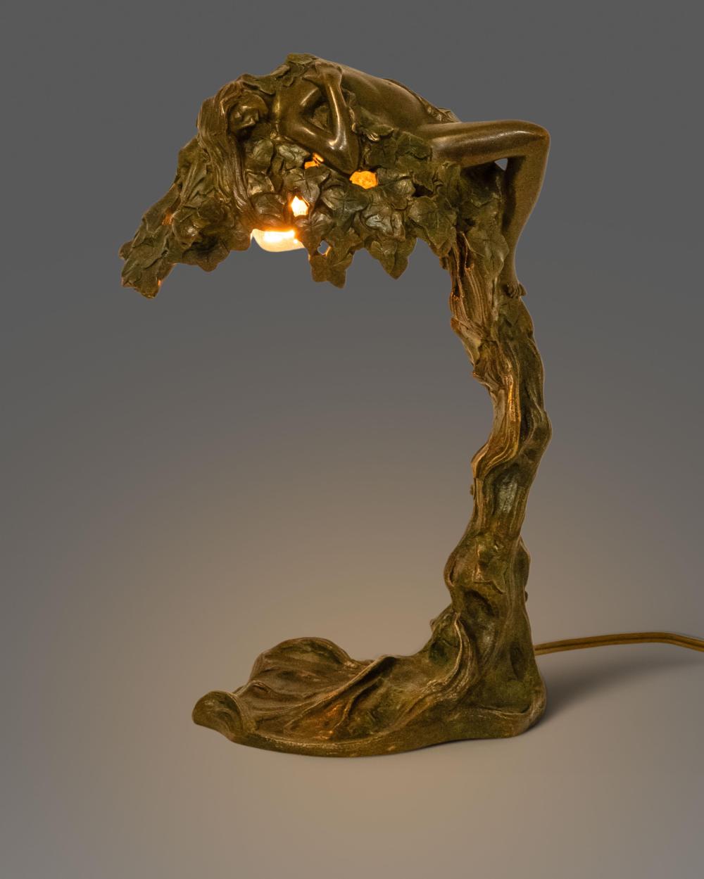 Rare Emil Thomasson Signed Art Nouveau Bronze Lamp Sculpture, “Daphné,” Circa 1910 sold by Collective Hudson, LLC, lot 460 — auction record photograph