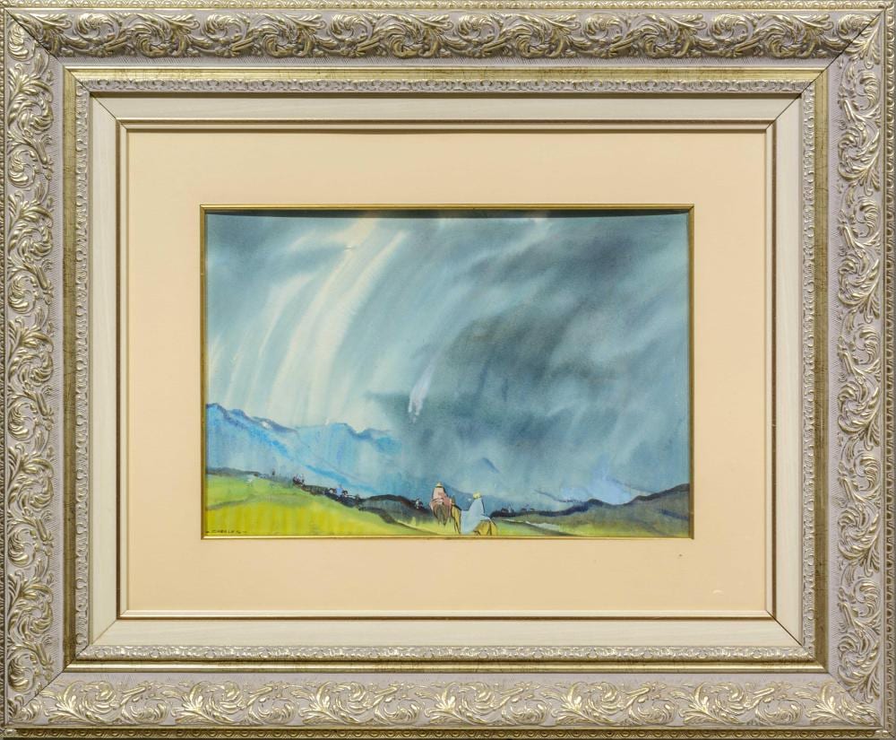 richard cheales sa 20th c mixed media mountain landscape with horsemen signed 33 x 49 · 5th Avenue Auctioneers · 2025-04-16 Richard Cheales comparable auction result: richard cheales sa 20th c mixed media mountain landscape with horsemen signed 33 x 49