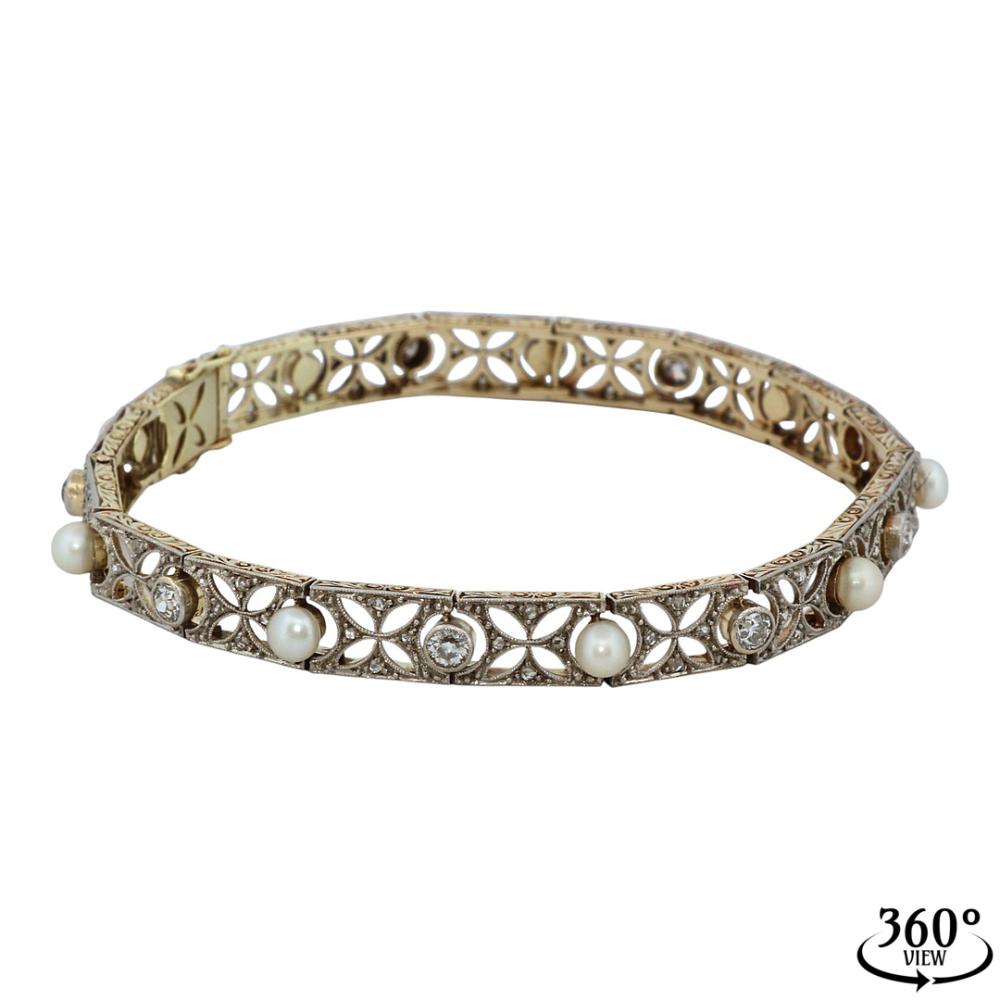 Elegant Art Nouveau bracelet with pearls and old European-cut diamonds sold by Kunst- und Auktionshaus Quedlinburg, lot 550 — auction record photograph