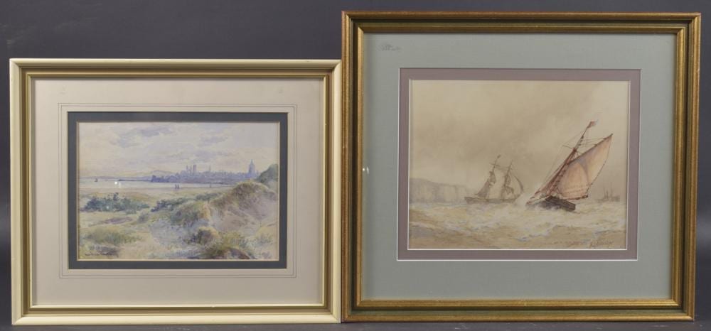 Frederick James Aldridge comparable auction result: frederick james aldridge 1850 1933 shipping off a coastline with chalk cliffs watercolour signed