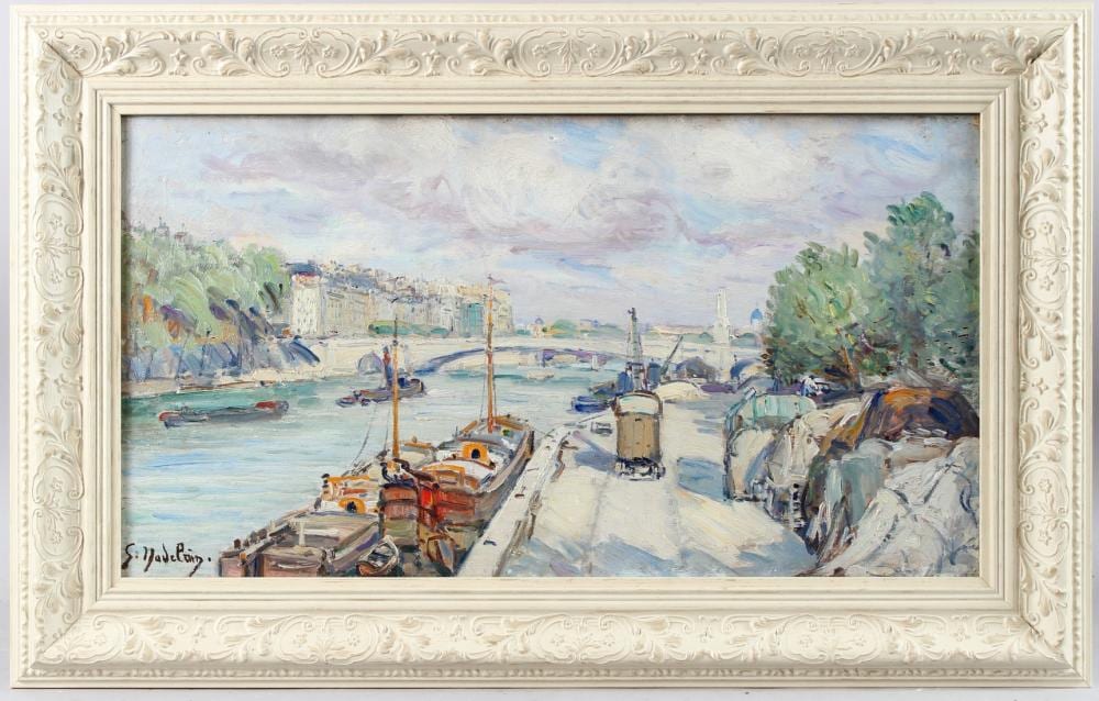 gustave madelain 1867 1944 view of barges on the river seine oil on board signed 32cm x 59cm · John Nicholson's Fine Art Auctioneers & Valuers · 2025-04-23 Gustave Madelain comparable auction result: gustave madelain 1867 1944 view of barges on the river seine oil on board signed 32cm x 59cm
