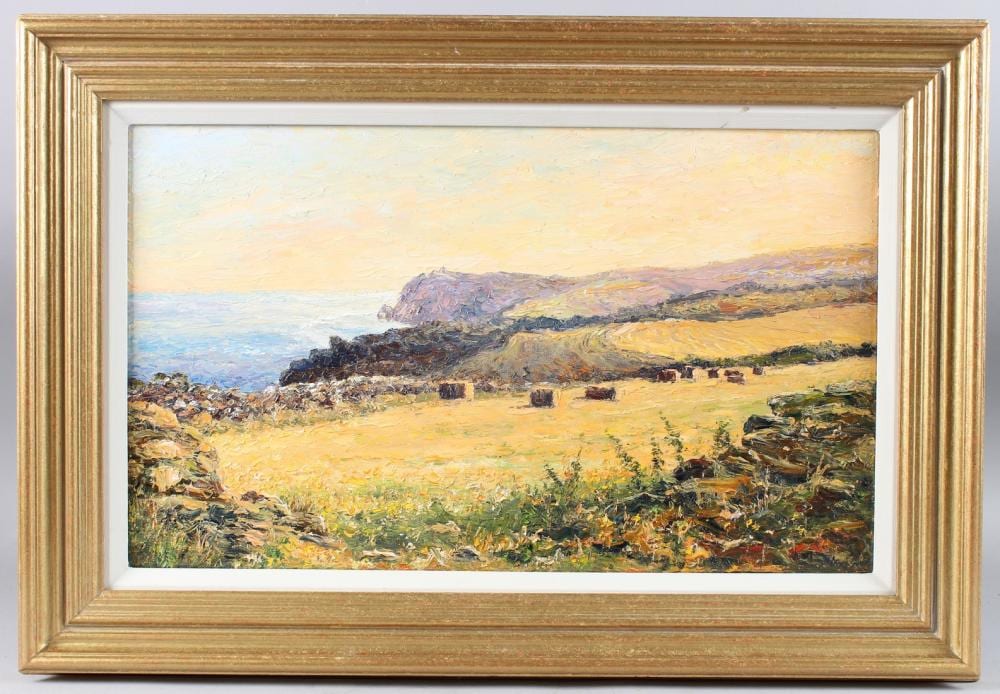 Mervyn Goode comparable auction result: mervyn goode b 1948 drystone walls on the headland at sunset prawle point s devon oil on canvas