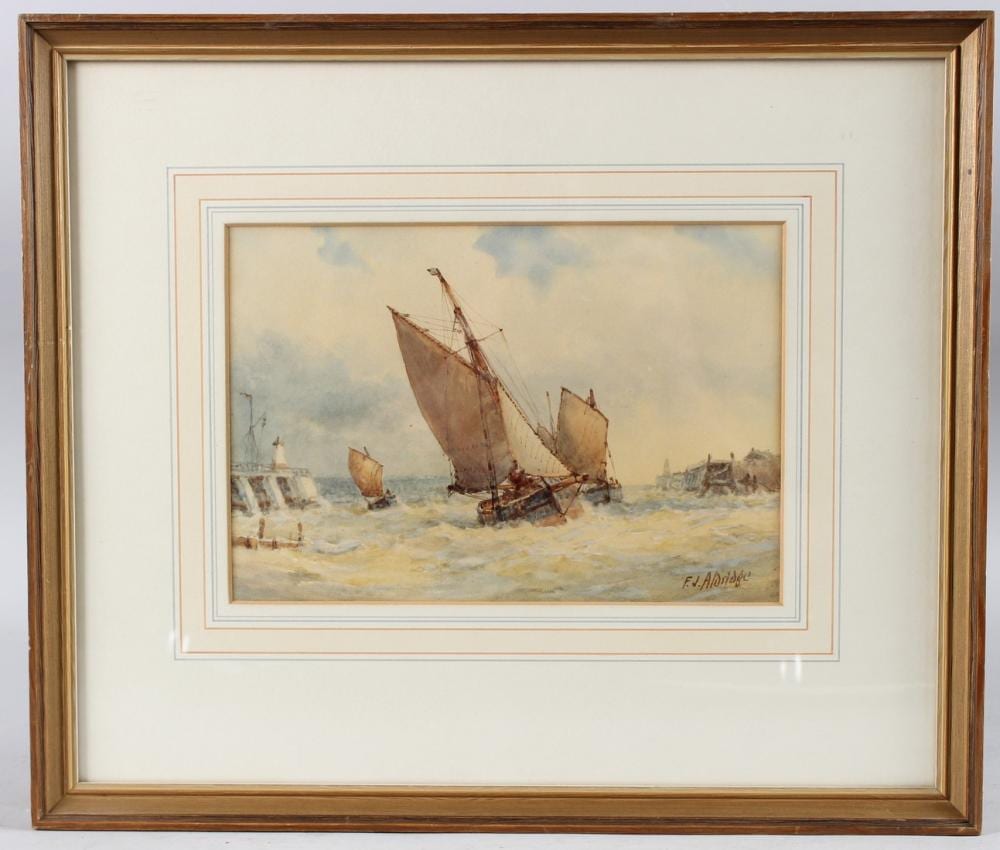 Frederick James Aldridge comparable auction result: frederick james aldridge 1850 1933 fishing boats at the entrance to a harbour watercolour signed
