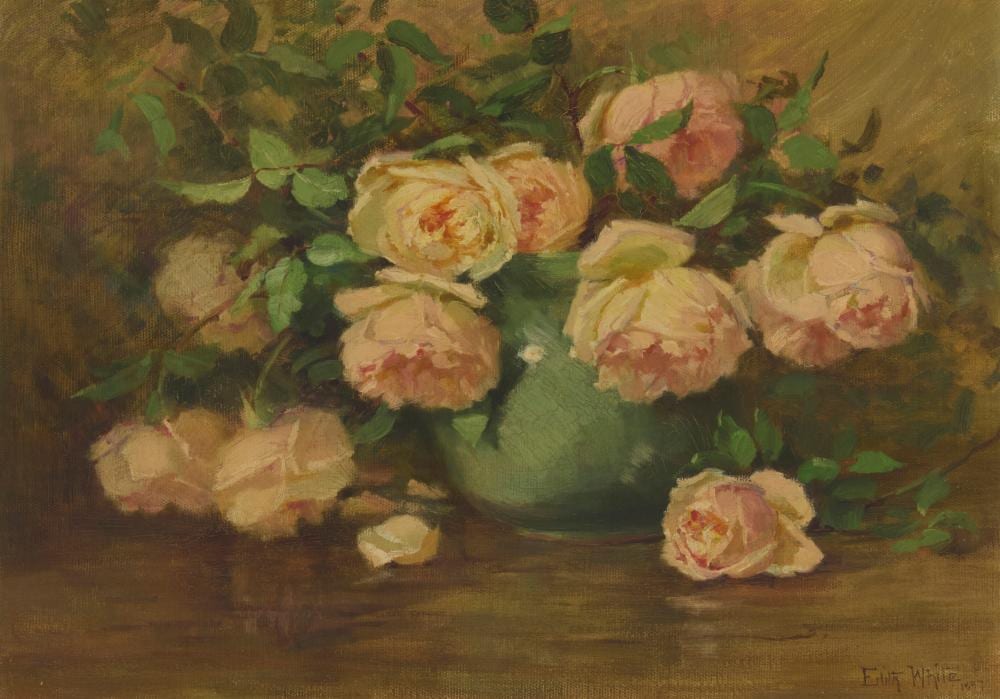 edith white 1855 1946 pink roses still life 1897 · John Moran Auctioneers · 2025-05-06 Edith White comparable auction result: edith white 1855 1946 pink roses still life 1897