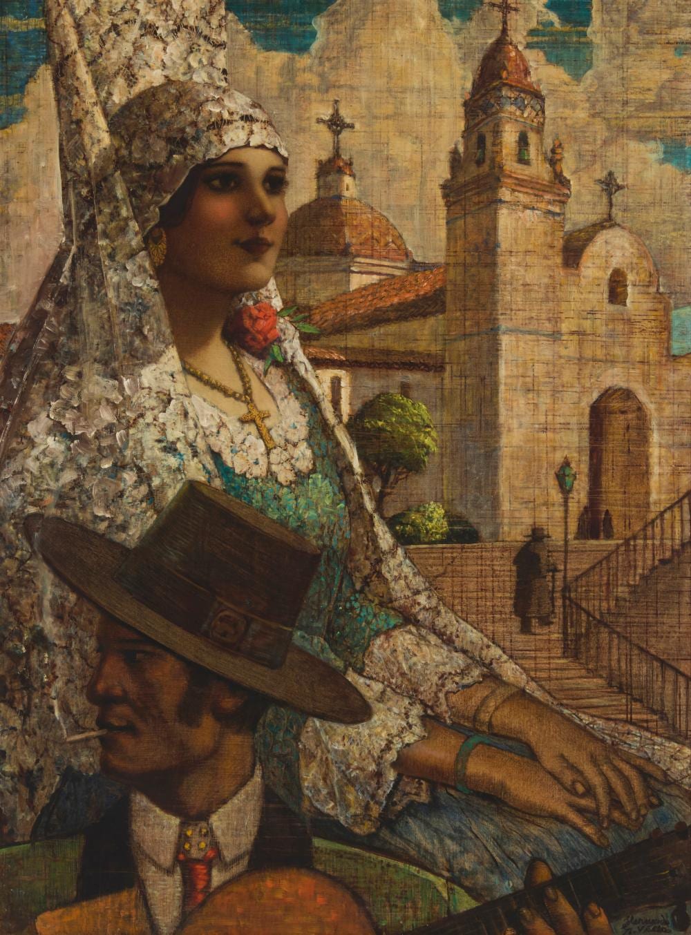 Hernando Gonzallo Villa comparable auction result: hernando gonzallo villa 1881 1952 spanish man and woman near a church