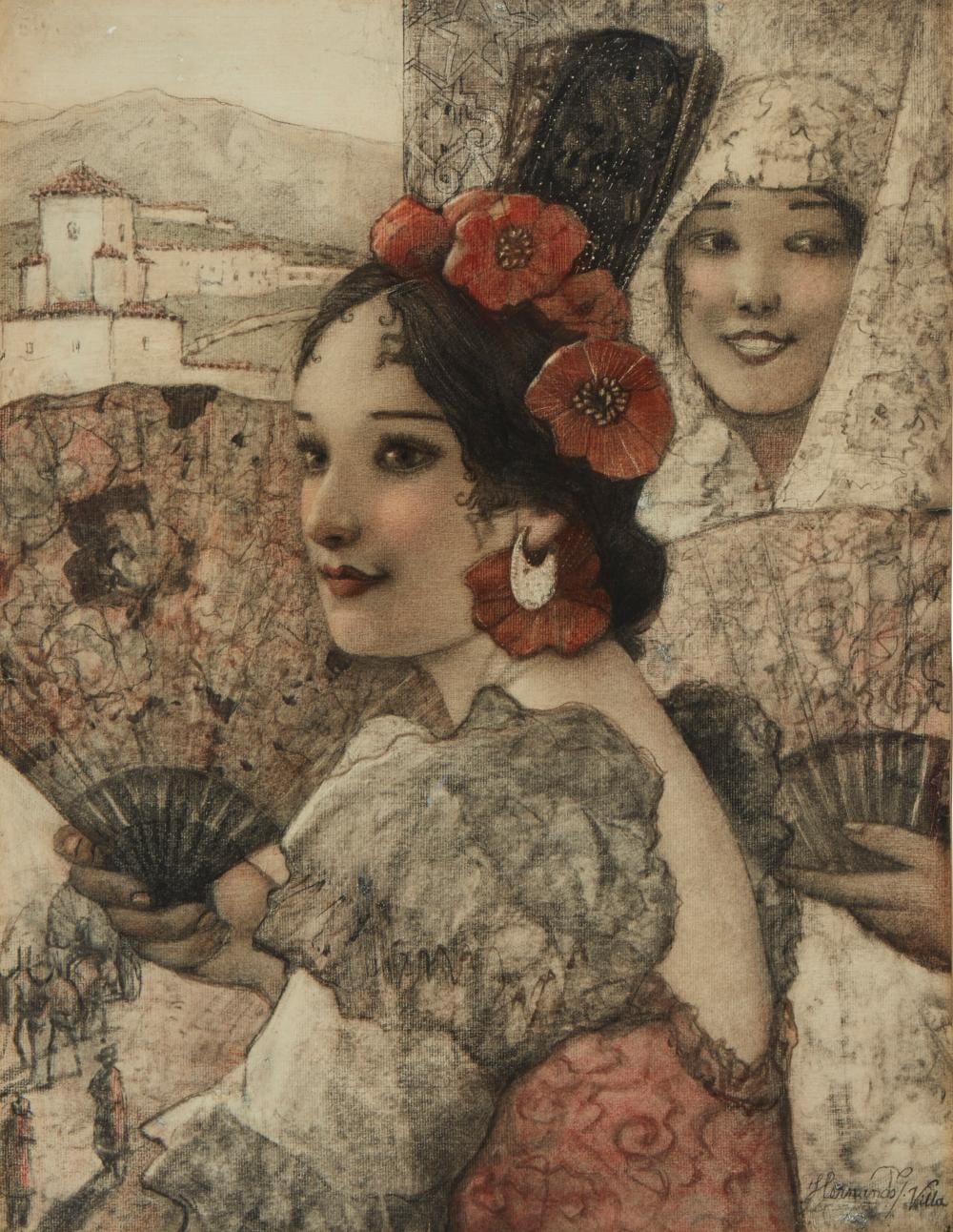 Hernando Gonzallo Villa comparable auction result: hernando gonzallo villa 1881 1952 spanish women with fans