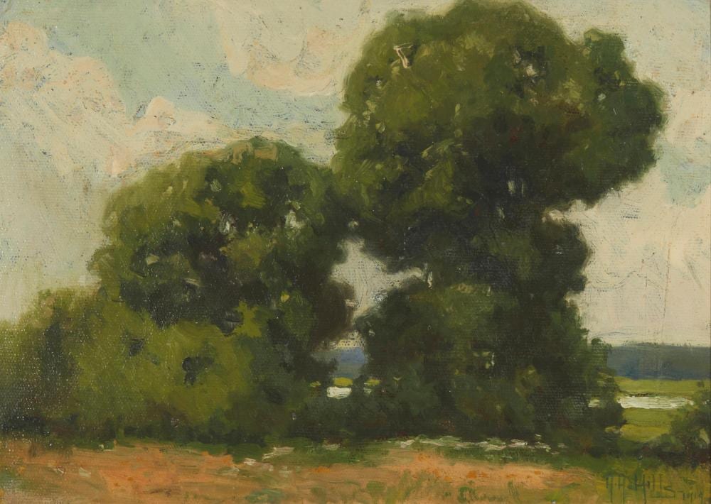 Anna Althea Hills comparable auction result: anna althea hills 1882 1930 oak trees in a landscape 1919