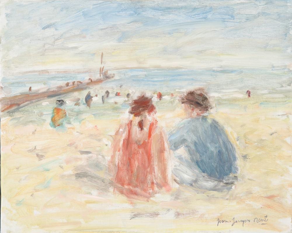 jean jacques rene n en 1943 conversation sur la plage huile · Les Andelys Enchères · 2025-04-26 Jean Jacques René comparable auction result: jean jacques rene n en 1943 conversation sur la plage huile