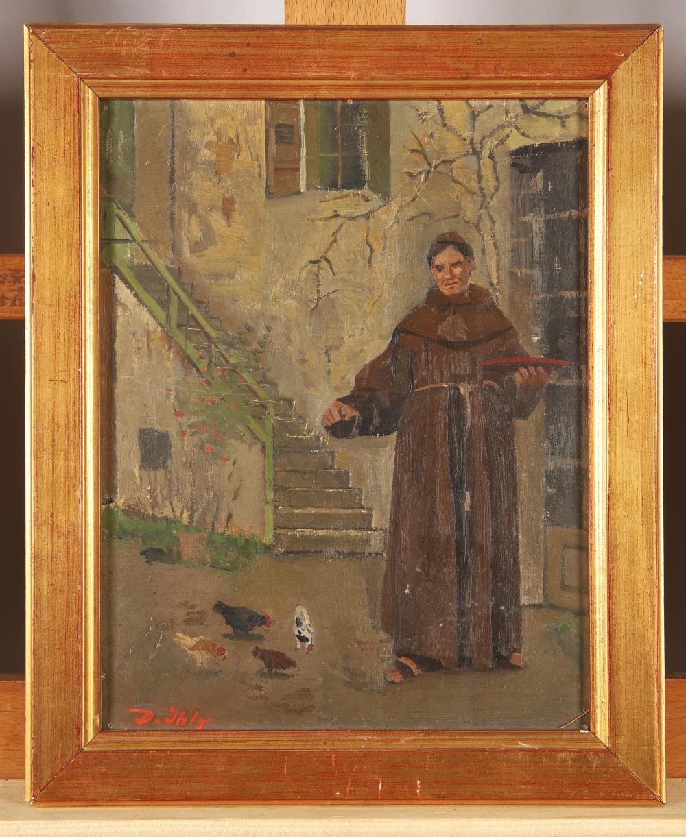 Daniel Ihly comparable auction result: daniel ihly 1854 1910 franciscain nourrissant ses poules huil