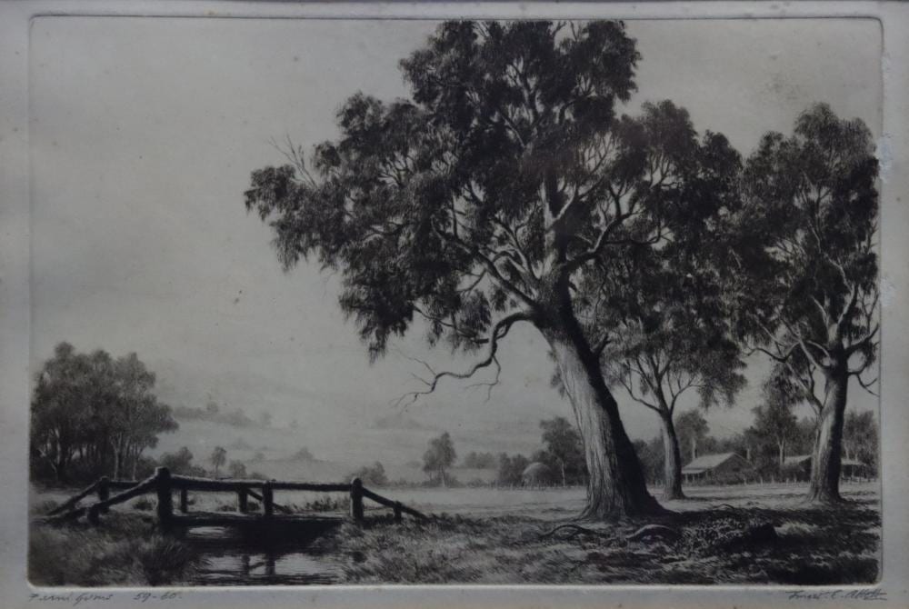 Ernest Edwin Abbott comparable auction result: ernest edwin abbott river gums etching no 59 60 original frame 30cm x 20cm