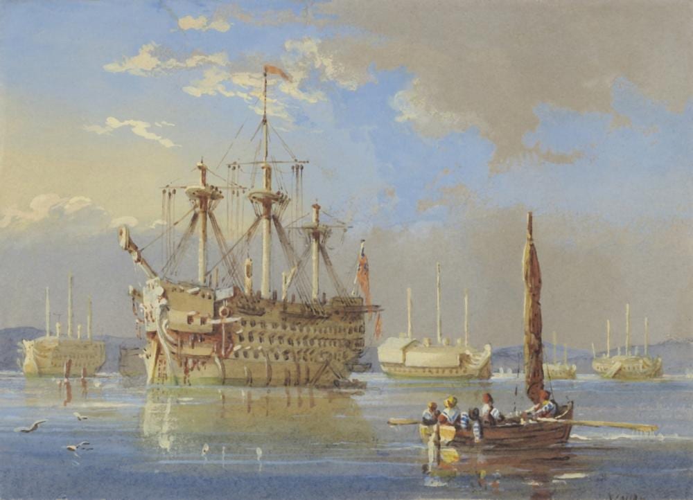 Nicholas Matthew Condy comparable auction result: nicholas matthew condy british 1818 1851 the famous san josef laid up in reserve at plymouth with other laid up vessels anchored nearby