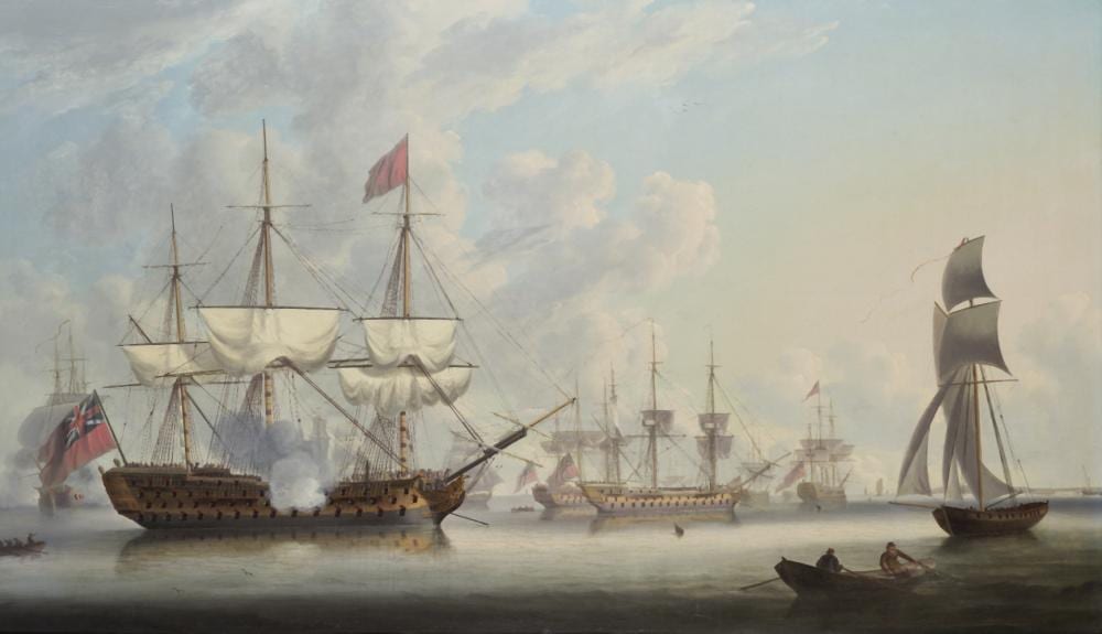 Robert Dodd comparable auction result: robert dodd british 1748 1816 a squadron of the red at spithead waiting for a breeze