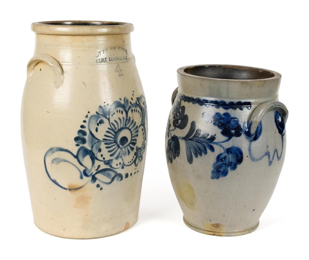 TWO ANTIQUE STONEWARE CROCKS, OTTMAN & OTHER. sold by William Smith Auctions, lot 92 — auction record photograph