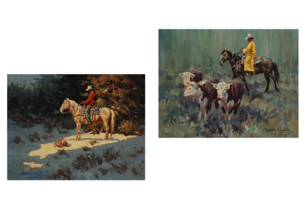Martin Weekly comparable auction result: martin weekly american b 1936 cowboy 2 oil on board 10 1 2 x 13 1 4in 27 x 34cm