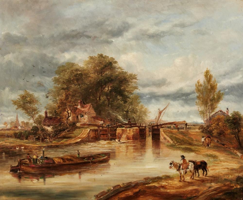 George Burrell Willcock comparable auction result: george burrell willcock british 1811 1852 figures before a lock oil on canvas 25 x 30in 50 x 75cm